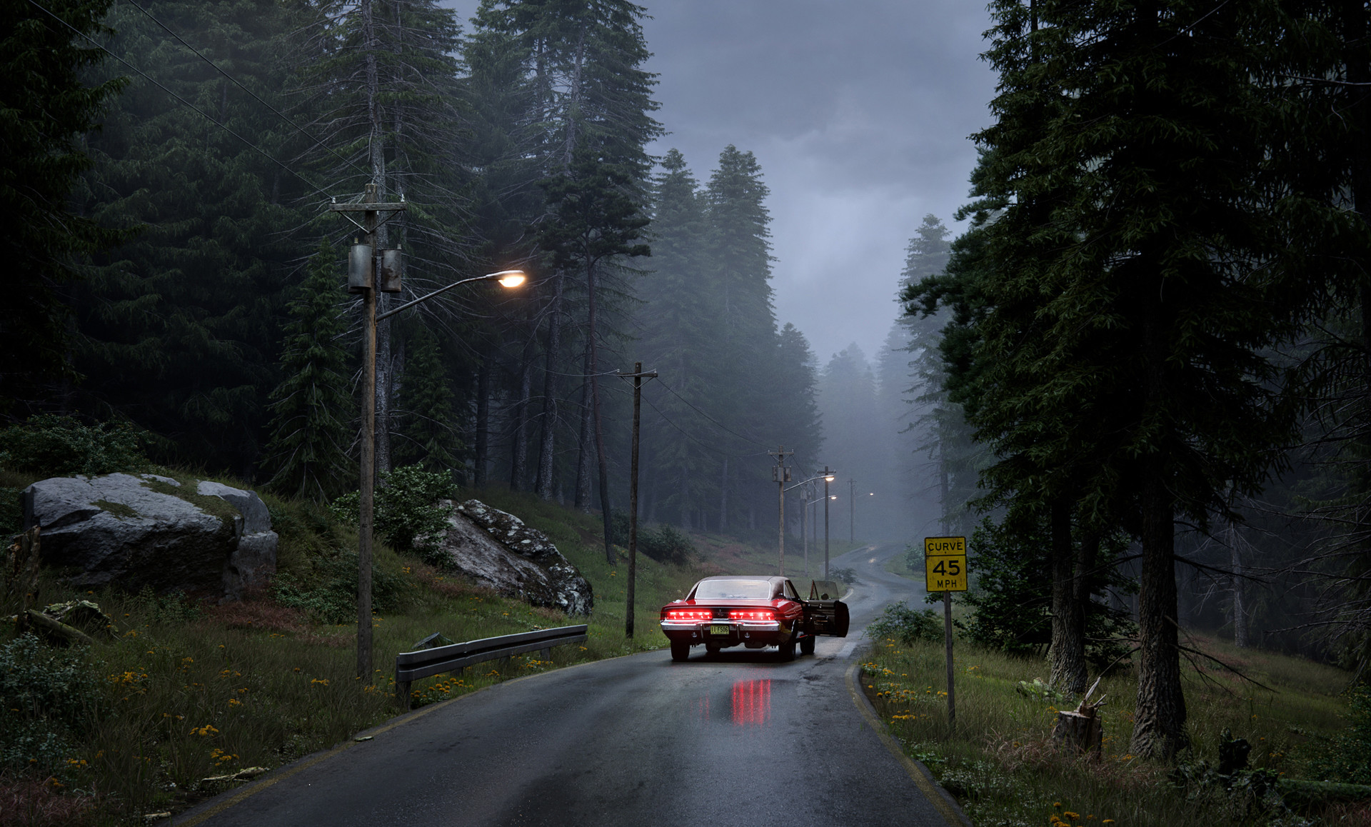 Classic muscle car on driveway